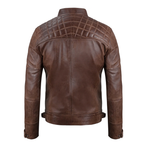 Chaqueta de cuero genuino marrón para motocicleta para hombre, abrigo de motociclista con cremallera, resistente al viento, transpirable, ropa de calle - Product Image 5