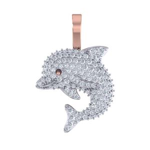 Dolphin Lab Grown Diamond Pendant Pave <b>Set</b> 14K White & <b>Rose</b> <b>Gold</b> Ocean <b>Jewelry</b> Gift 0.65 Round Cut Diamond Pendant - Product Image 1