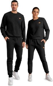 Survêtement noir uni personnalisé pour homme, col rond, manches longues, vêtement décontracté, coupe régulière, respirant, polyester lourd, hiver - Product Image 2