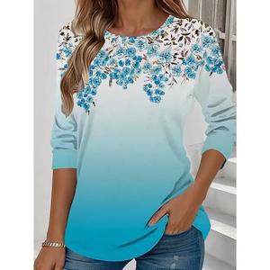 Blusa de Algodón para Mujer, Estampado Floral, Dulce, Larga, Transpirable, Casual, Verano 2026, con Estampado de Corazones, Hombros Descubiertos, con Ribete de Encaje - Product Image 3