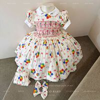 Gaun katun motif bunga untuk anak perempuan dengan kerah Peter Pan, lengan mengembang, potongan A-line mini, bordir tangan, gaya Prairie Chic