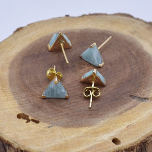 Handmade <b>Emerald</b> <b>Stud</b> Earrings | Raw Green Gemstone Jewelry - Product Image 5