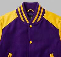 Veste universitaire classique en laine métonnée avec manches en cuir PU, contraste violet et jaune, style Letterman, pour hommes