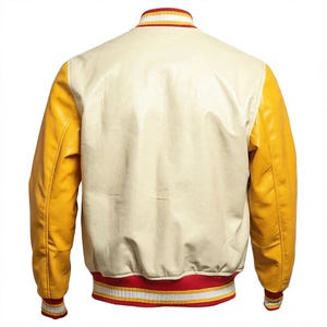 เสื้อแจ็คเก็ตบอมเบอร์วินเทจผู้ชายแบบสั่งทำพิเศษจาก TRIARROW EXPORTS สไตล์ Letterman สีเหลืองขาว กันน้ำ แห้งเร็ว มีฮู้ด ผ้าฝ้าย - Product Image 1