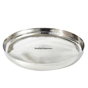 Bandeja decorativa de lujo en plata pulida con efecto martillado, elegante para recibidor, otomana, tocador, exhibición, duradera, con estilo, perfecta para almacenamiento - Product Image 1