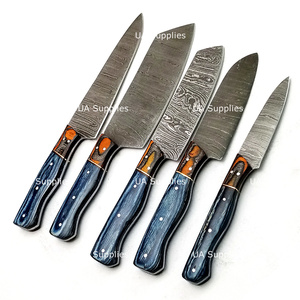 UA Supplies – Ensemble de couteaux de chef en acier Damas forgé à la main, manche en bois, lame pleine longueur, moderne, ambidextre, finition polie, 6-7,9 pouces - Product Image 3