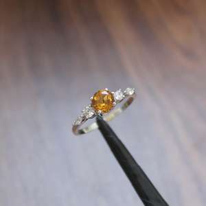 Citrine Sterling Silver <b>Ring</b> Round Cut Champagne Vintage Proposal <b>Ring</b> For Women Elegant Gemstone Jewelry - Product Image 3