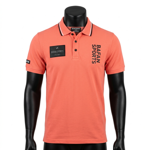 Camiseta polo premium de algodón 220 GSM para hombre, color naranja coral, con logo de parche de goma, impresión personalizada, camisetas polo para hombre - Product Image 3