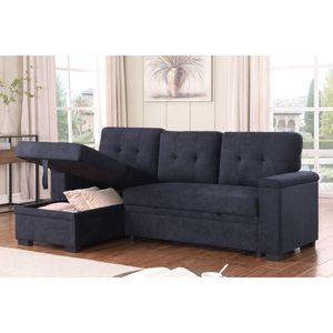 Divano Sezionale Reversibile Lucca II 84.5"W Grigio Scuro con Chaise Longue Contenitore in Tessuto Intrecciato - Categoria Prodotto: Divani Letto - Product Image 3