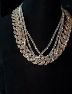 สร้อยคอโมอิสซาไนต์แบบ Cuban Link ประดับเพชรเต็มเส้น สไตล์ฮิปฮอป หลายชั้น สีเงิน สำหรับทั้งชายและหญิง - Product Image 2