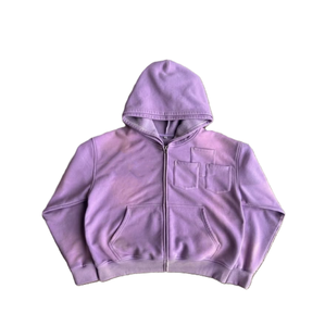 Sudadera con capucha vintage desgastada con cremallera, 100% algodón Terry lavado, 450 g/m², con cierre de cremallera - Product Image 2