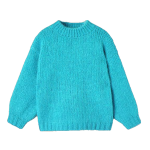 Oversized Crew Neck Knitted Pullover Solid Color Turquoise Acrylic Winter Sweater Unisex Regular Fit - Product Image 1