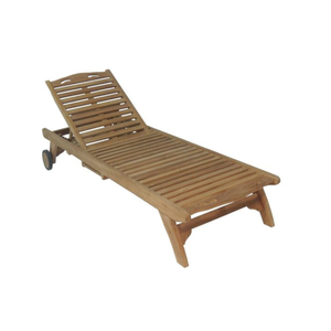 Tumbona de teca para exteriores, ajustable, para piscina o patio, con cojín negro y ruedas - Product Image 3