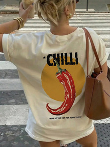 Camiseta de Mujer con Cuello Redondo, Manga Corta, Corte Regular, 100% Algodón Jersey, Estilo Casual Urbano, Transpirable, para Primavera/Verano - Product Image 2