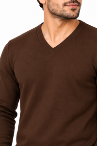 Suéter Premium para Hombre, Color Chocolate, Cuello en V, Clásico, Manga Larga, Tejido de Punto, Cuello Acanalado Elegante, Cálido - Product Image 2
