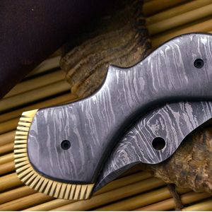 Cuchillo de Caza de Acero de Damasco, Hoja de Punta Caída, Borde Recto, Grosor de 0.6mm, con Funda de Cuero, para Uso en Campamentos al Aire Libre - Product Image 3