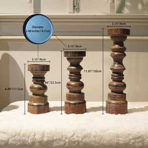 Portavelas artesanales de madera maciza de acacia y mango, estilo rústico, para decoración del hogar y de la mesa. - Product Image 3