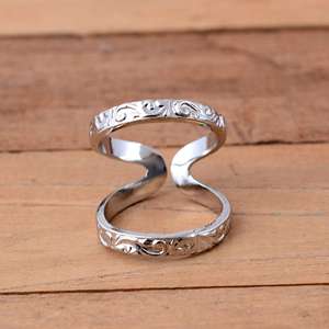 SHYAM JEWELRS 925 Sterling Silver <b>Adjustable</b> Open Band <b>Ring</b> Engraved Floral Scroll Design Minimalist Stackable Handmade - Product Image 1