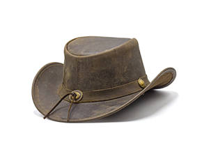 Sombrero vaquero de cuero de primera calidad estilo occidental para hombre, con ala ancha para proteger la cara y el cuello, incluye una correa de barbilla extraíble. - Product Image 5