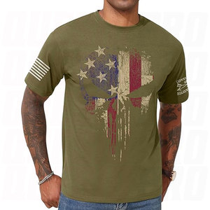 Camiseta de Manga Corta con Diseño de Calavera y Bandera Estadounidense, Camiseta Patriótica para Hombre con Gráfico de Calavera y Bandera de EE. UU., Informal, de Verano, de Algodón - Product Image 2