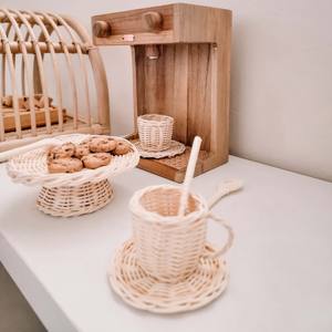Juguetes de simulación, soporte para pasteles y taza de té, juego de cocina de ratán, juguetes naturales hechos a mano para juegos de rol para niños en edad preescolar - Product Image 2