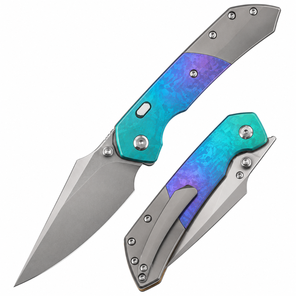 Navajas Plegables Azul Plateado, Morado y Turquesa con Mango con Acabado Degradado, Hoja Plateada Satinada y Clip de Bolsillo para Uso Diario - Product Image 6