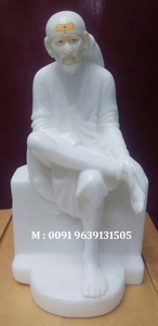 Pure White Marble Sai Baba Sitting Statue - Product Image 2