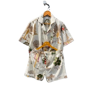 ชุดชุดนอนสั้นผ้าฝ้ายอินเดียสำหรับผู้หญิงชุดชุดนอนแขนสั้นพิมพ์ลายต้นปาล์มใส่ได้ทั้งชายและหญิงทำด้วยมือเนื้อผ้านุ่มสบายสำหรับฤดูร้อน - Product Image 1