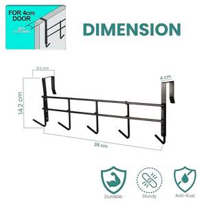 Solitude Heavy Duty Carbon Steel Over Door Hanger for Cloths, Drill Free Door Hanging <b>Hooks</b> for Bathroom, Bedroom, Kitchen | - Product Image 6