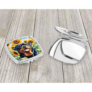 Espejo de maquillaje de viaje de mano plegable compacto Rottweiler girasoles regalo de bolsillo decorativo para mujeres y niñas - Product Image 3