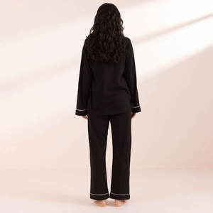 Conjunto de Pijama de Satén Lujoso para Mujer, Cuello en V, Cintura Elástica con Encaje, Transpirable, Térmico, 2 Piezas, Ropa de Dormir para Invierno - Product Image 3