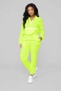 Ensemble de survêtement 2 pièces vert néon pour femme, manches longues, coupe classique, style décontracté, respirant, séchage rapide, imperméable, spandex/coton - Product Image 2