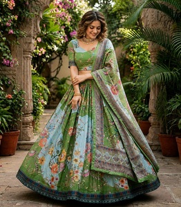 Lehenga Choli de Diseño Étnico Tradicional Indio para Bodas, con Estampado Digital y Bordado, para Ocasiones Especiales, para Mujeres - Product Image 1