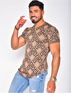 Camisa Casual de Punto de Manga Corta con Estampado Geométrico para Hombre, Cuello en V, Estilo Veraniego - Product Image 2