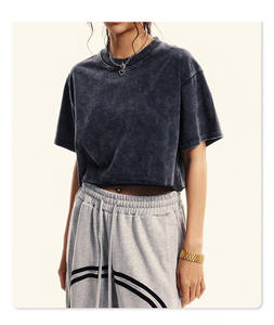 T-shirt court pour femme, été, 200 GSM, 100% coton, col rond, crop top ample, impression d'un logo personnalisé, design de t-shirts pour femmes - Product Image 3