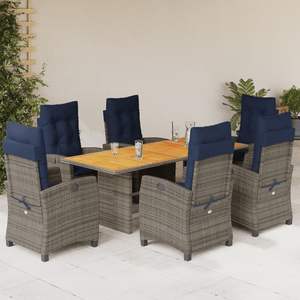 Conjunto de Comedor de Jardín de 7 Piezas con Reposabrazos Ajustables, Ratán Sintético Gris, con Asientos Cómodos para Comer al Aire Libre - Product Image 1