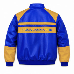 Chaqueta Deportiva Azul Pretty Poodle de la Hermandad Sigma Gamma Rho, Chaqueta Deportiva para Mujer con Cierre de Cremallera y Letras en la Manga, de Cuero Sintético - Product Image 3
