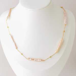 Collar de perlas Biwa de barra larga, elegante gargantilla de perlas, joyería impermeable, regalo para ella, plata de ley 925, oro de 14 quilates - Product Image 4