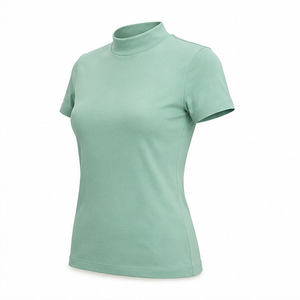 เสื้อยืดคอเต่าแขนสั้นทรงพอดีตัวสำหรับผู้หญิง สีเขียวซีโฟม ผ้าคอตตอนผสมโมดอล ระบายอากาศได้ดี ปรับแต่งได้ - Product Image 3