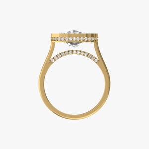 Anillo de compromiso de lujo con diamante de laboratorio talla cojín, engaste de bisel, banda halo pavé, oro de 10K, 14K, 18K para mujer - Product Image 3