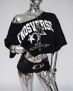 Custom Womens Printed Women's Graphic Cropped Oversized T-Shirt <b>Y2K</b> Star Print Drop Shoulder Short Sleeve <b>Crop</b> <b>Top</b> - Product Image 4