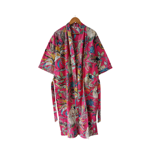 Robe de nuit kimono en coton biologique rose à motifs floraux, col en V, manches longues, tissée à la main, pour femme, prix usine, vente en gros - Product Image 1