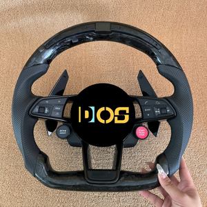 Volant en cuir véritable noir personnalisé DOS avec bande blanche semi-perforée pour <span class=keywords><strong>Audi</strong></span> A1 A3 A4 A5 A6 A7 S/<span class=keywords><strong>RS</strong></span> Q3 Q5 Q7 - Product Image 4