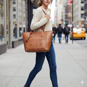 Grand sac fourre-tout marron en cuir PU, sac à bandoulière tendance pour les trajets quotidiens - Product Image 3