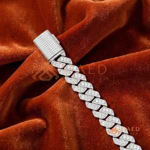 สร้อยข้อมือเงินแท้ 925 แบบ Cuban Link ประดับเพชรโมอิสซาไนต์ สไตล์ฮิปฮอป สร้อยข้อมือแบบโซ่เส้นเล็ก ของขวัญเครื่องประดับสำหรับผู้ชายและผู้หญิง - Product Image 1