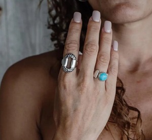 Genuine Amazonite Gemstone <b>Adjustable</b> <b>Silver</b> <b>Ring</b> 925 Sterling <b>Silver</b> Statement <b>Ring</b> for Women - Product Image 4