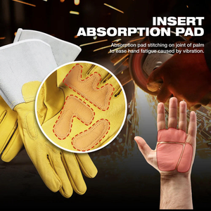 Gants de soudeur en cuir de chèvre jaune durable, en croûte de cuir de vache, avec manchette de sécurité, anti-vibration, flexibles, résistants à la chaleur, 7 oz - Product Image 5