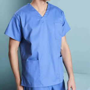 Women's Green V-Neck <b>Scrub</b> <b>Top</b> With Pockets Hospital Uniform Stretch Cotton Polyester Blend Woven Fabric - Product Image 4