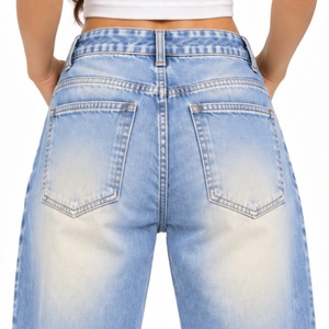 Jean en denim stretch délavé pour femme, coupe slim, toucher doux, finition délavée, style streetwear déchiré, longueur intégrale, style vintage - Product Image 5