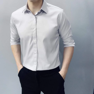 Camisa de Hombre Elegante de Manga Larga con Botones, Color Sólido, Tela Premium, Estilo Formal Sofisticado y Diseño con Estilo - Product Image 5